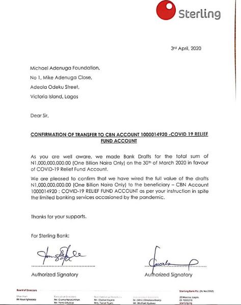 Mike Adenuga fulfills N1bn donation to COVID-19 relief fund