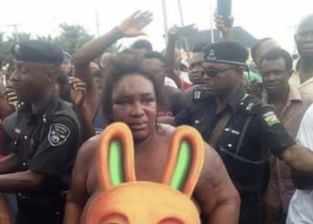 Female robber and accomplices stripped and disgraced after robbing along Benin-Auchi road