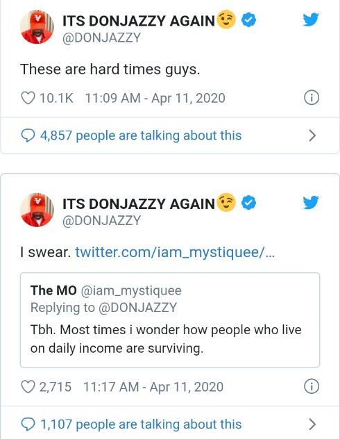 “These are hard times”, Don Jazzy speaks on effect of COVID-19, pities poor people