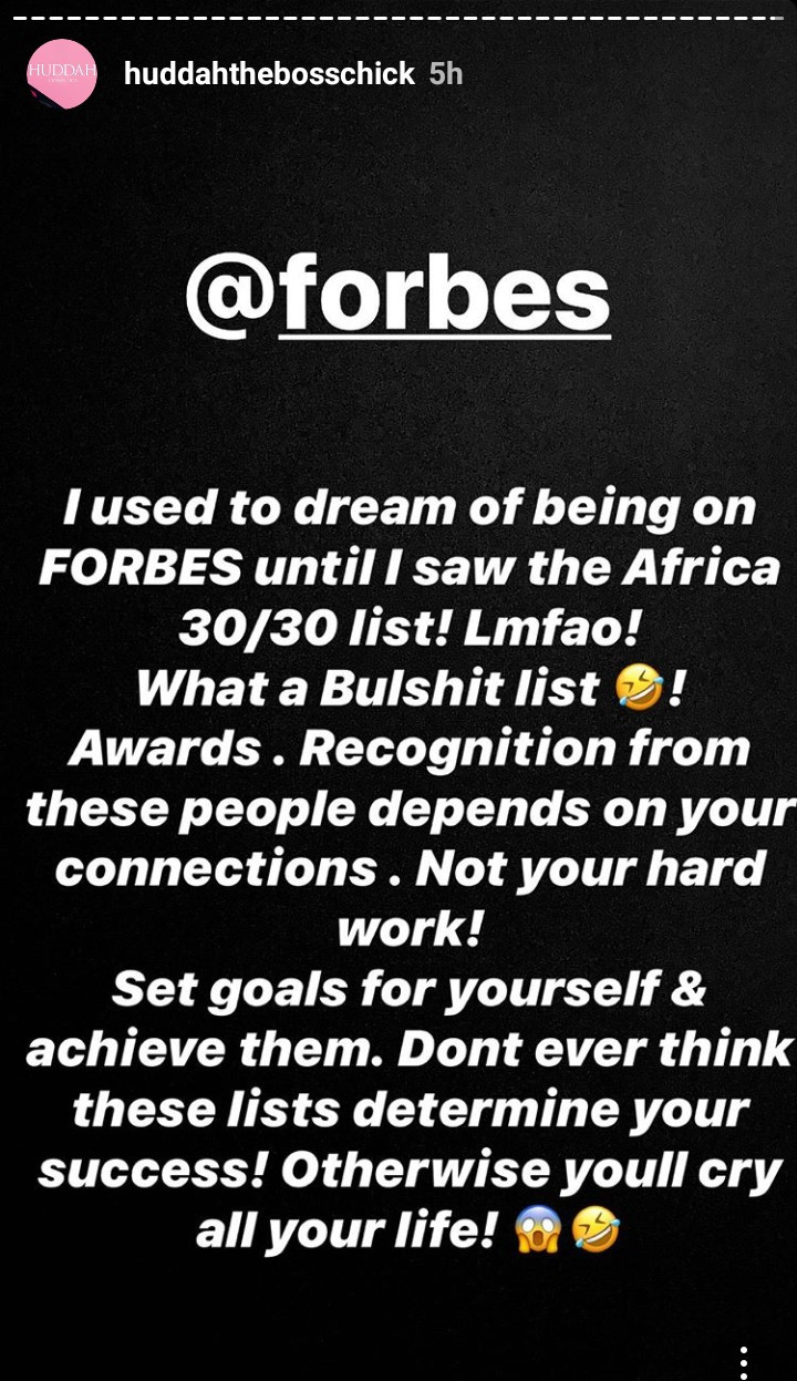 2020 Forbes 30 under 30: Socialite Huddah Monroe rubbishes the list