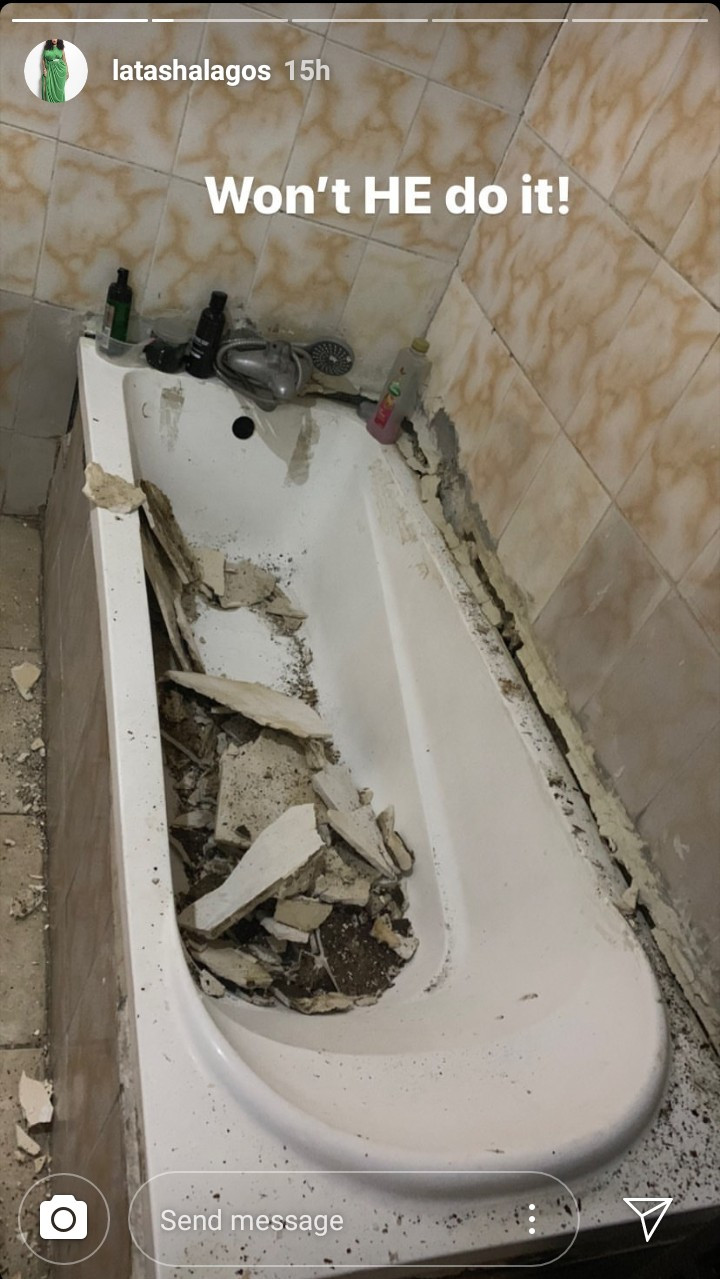 Latasha Ngwube escapes harm as her bathroom ceiling collapses