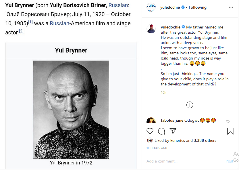 Yul Edochie says his father named him after ‎Russian-American stage actor, Yul Brynner