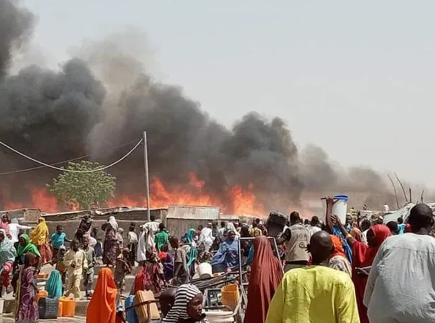 14 Dead, many Injured, 1250 houses destroyed as fire guts IDPs Camp in Borno state