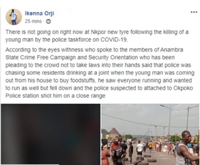Nigeria Policeman shoots an innocent man to death in Anambra state