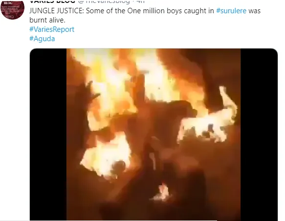 COVID-19: Angry youths nab members of ‘1 million boy’ sets them on fire in Lagos