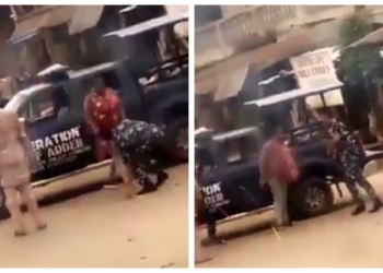 VIDEO: Police officers flog mother of two for allegedly violating Lockdown to buy drugs in Osun