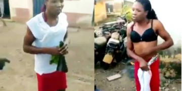 Video footage shows moment Nigerian man who works as female house-help was caught and stripped naked