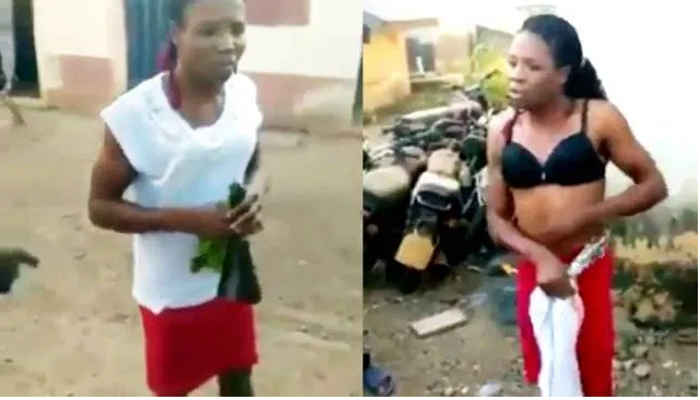 Video footage shows moment Nigerian man who works as female house-help was caught and stripped naked