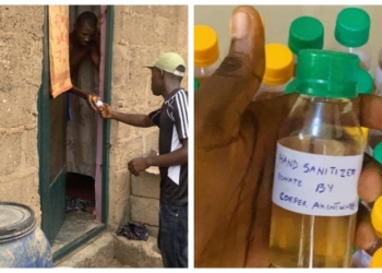 PHOTO: Corps member donates hand sanitisers in Ogun