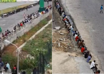 Lockdown: Footage shows long queue of people waiting to be fed by private individuals