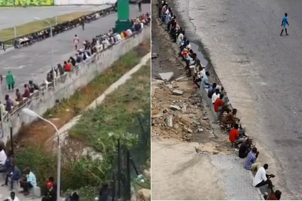 Lockdown: Footage shows long queue of people waiting to be fed by private individuals