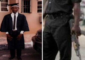 L-R  Slain 27-yr-Old Law Student Of Nnamdi Azikiwe University, Police With Rifle
