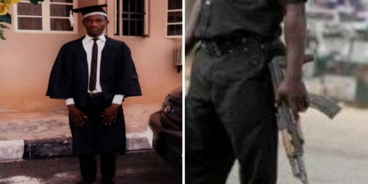 L-R  Slain 27-yr-Old Law Student Of Nnamdi Azikiwe University, Police With Rifle