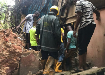 PHOTOS: Two die as storey building collapses in Lagos