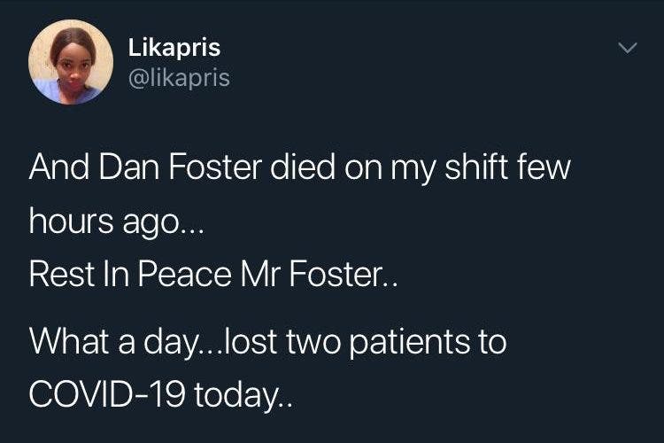 Dan Foster Death: Cause of death confirmed wife and Nurse as Coronavirus (Covid-19)