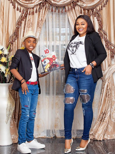 Mercy Aigbe celebrates her son as he clocks 10, reveals she won't be having another child again