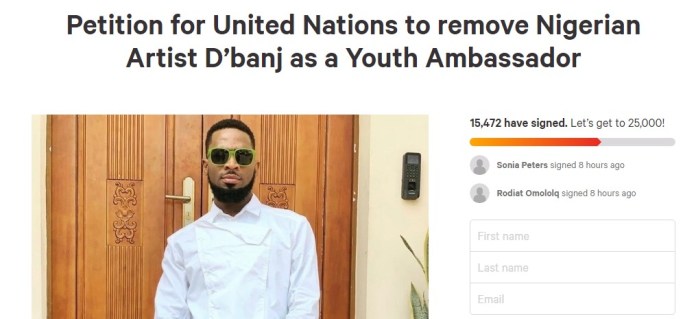 Alleged Rape: 15000 people sign petition to strip D’Banj of UN appointment