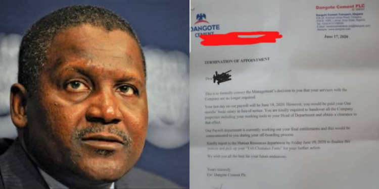 Dangote cement reportedly fires over 3000 staff without notice