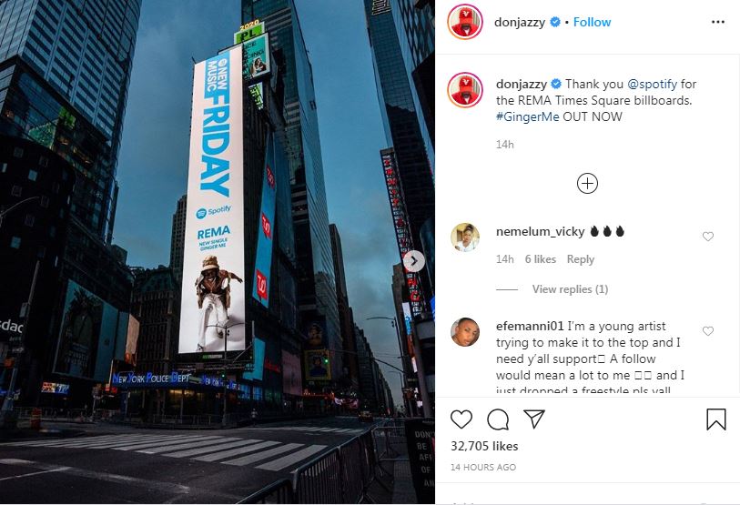 Rema featured on New York billboard