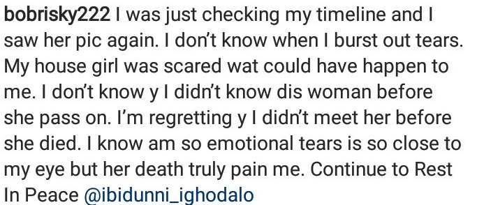 Ibidunni Ighodalo: Bobrisky reveals the impact her death has on his life as he mourns