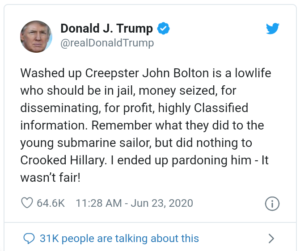 Trump reacts as Bolton's new book hits shelves, calls Bolton a 'washed up creepster'