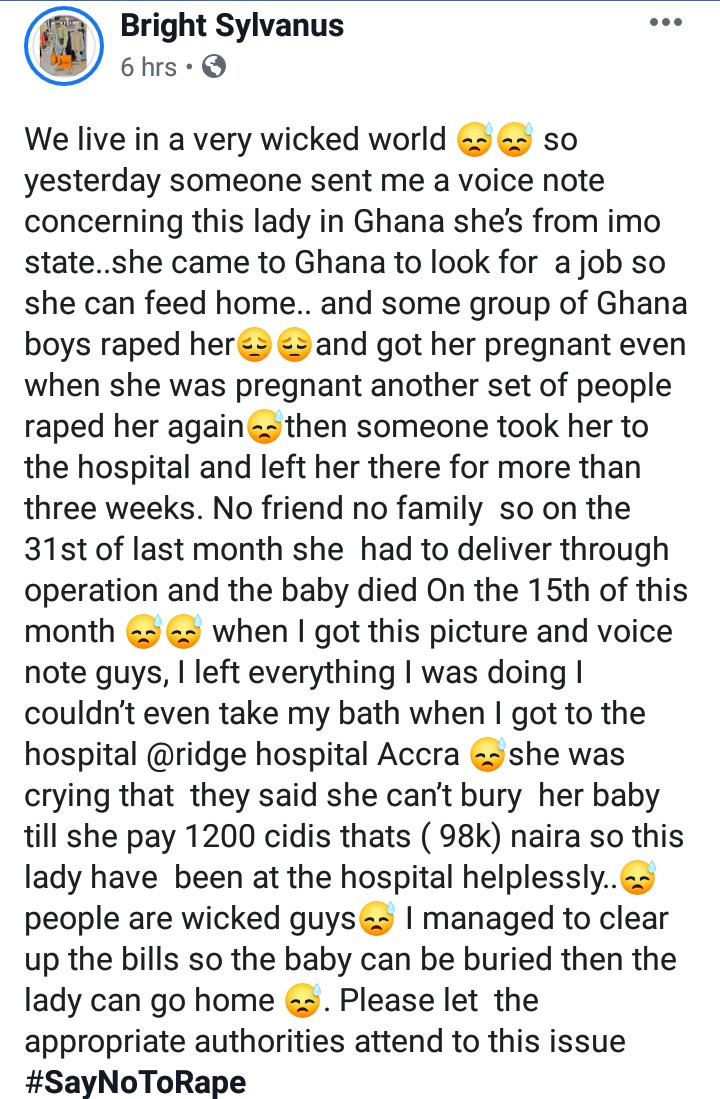 Nigerian woman gang-raped in Ghana loses her newborn baby conceived from the rape incident