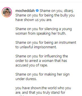 'Shame on you' - Mocheddah fires D'banj for trying to silence his rape accuser