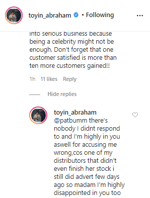 Actress, Toyin Abraham fights dirty with a follower she disappointed on Instagram