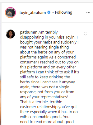 Actress, Toyin Abraham fights dirty with a follower she disappointed on Instagram
