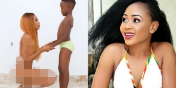 Ghanaian actress, Akupem Poloo goes naked in front of her son to wish him a happy 7th birthday because 'she gave birth to him naked'