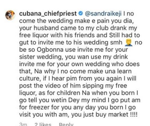 Cubana Chief Priest and Linda Ikeji's sister, Sandra rain curses on each other