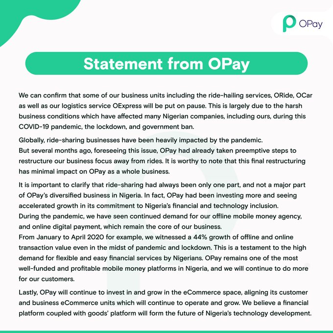 OPay announces shutdown in Nigeria