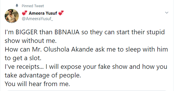 Mr Olushola asked me to sleep with him to get a slot for BBNaija - Lady cries out