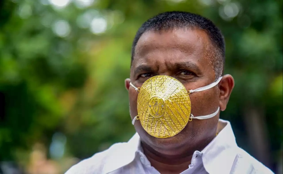 Indian man wears ‘$4,000’ (N1.5m) gold face mask to ward off coronavirus