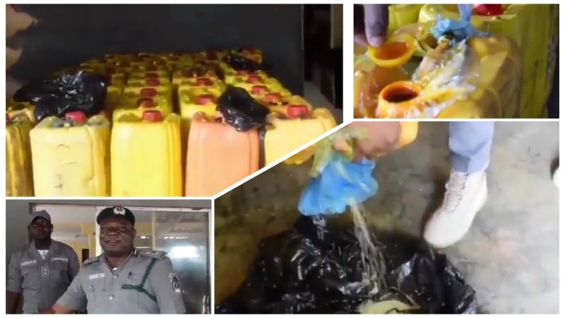 VIDEO: Custom officials intercept grains of rice concealed inside kegs and disguised as palm oil