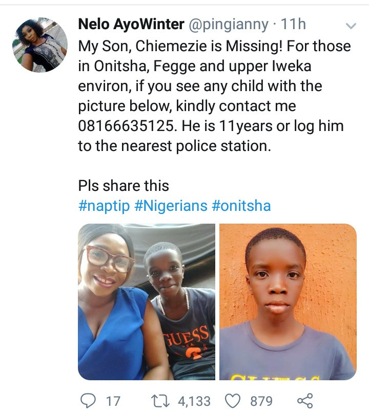 "Don't leave me childless Lord" Single mum cries out on Twitter as her only son goes missing