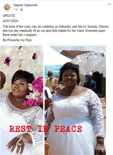 Nigerian Bride Dies A Day After Her Wedding