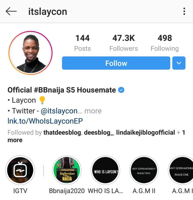 BBNaija: Laycon Becomes First Housemate To Be Verified By Instagram