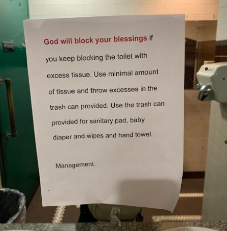 PHOTO: Shocking as U.S restaurant places curses on customers who block their toilets