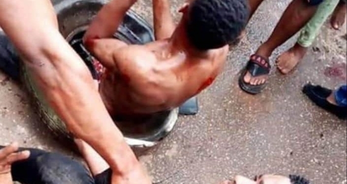 PHOTOS: Mob burn two persons to death over robbery allegation in Imo state