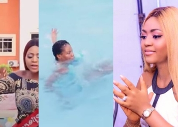 Regina Daniels angrily pushes domestic worker into swimming pool for arguing with her (Video)