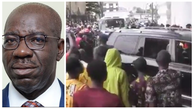 VIDEO: Edo State Governor, Obaseki 'booed' by angry residents at the Palace of Oba Benin