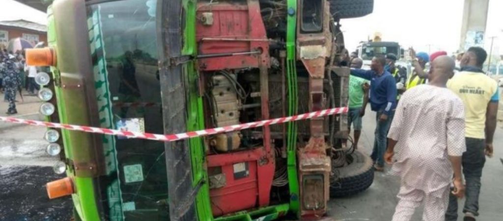 Two dead as 20-ft container falls on bus in Lagos