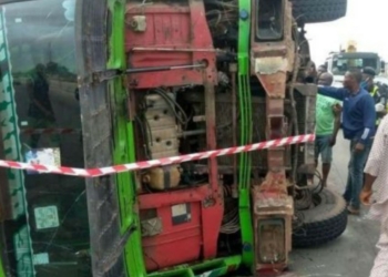 Two dead as 20-ft container falls on bus in Lagos