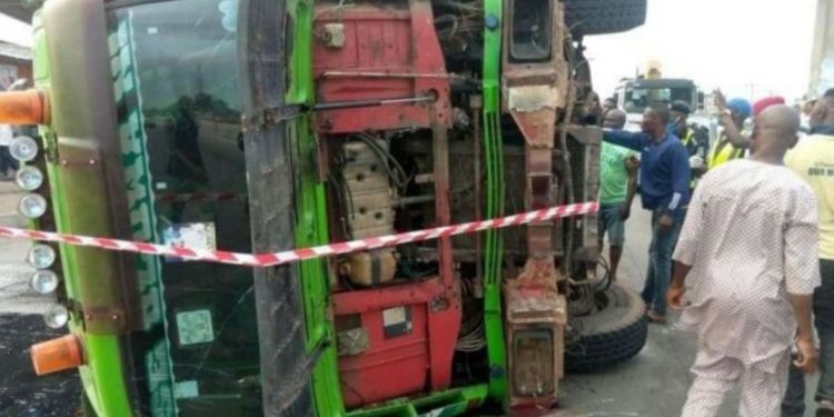 Two dead as 20-ft container falls on bus in Lagos