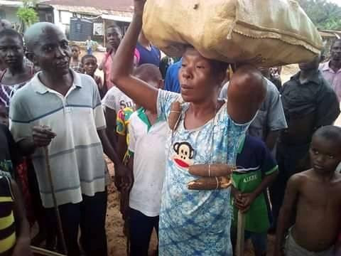 Photos: Lady paraded after being caught stealing cassava in a farm in Abia state