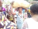 Photos: Lady paraded after being caught stealing cassava in a farm in Abia state