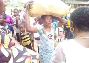 Photos: Lady paraded after being caught stealing cassava in a farm in Abia state