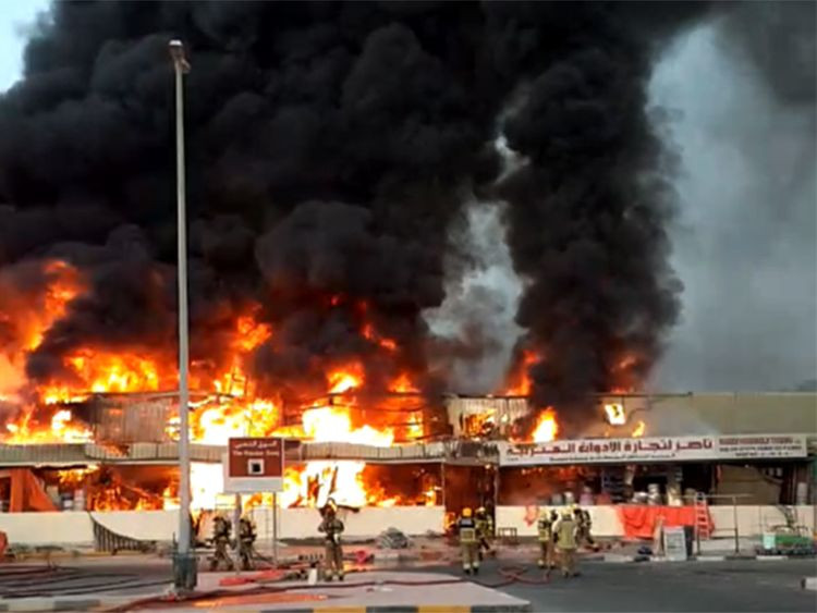 Fire engulfs popular Ajman market in Dubai, UAE