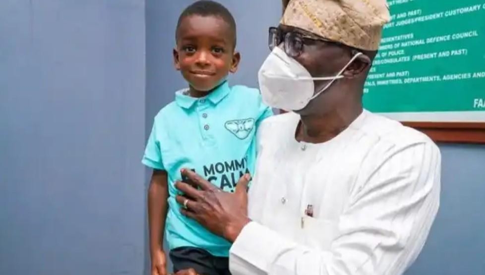 PHOTOS: Lagos state governor, Sanwo-Olu meets the boy in the 'mummy calm down' video